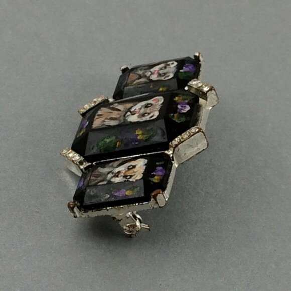 Hand-Painted Ferret Black Brooch Pin Silvertone Metal  Pet Artisan Polecat - Picture 5 of 16